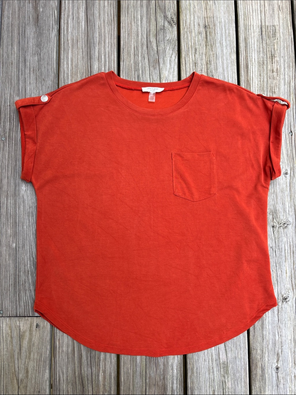 CABLE & GAUGE  | Rust Orange Modal Knit Minimalist Casual Pocket Tee | Size M